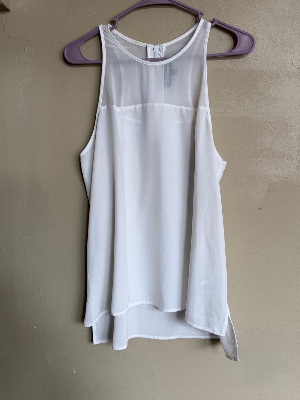 Sam Edelman White Sheer Yoke Sleeveless Camisole